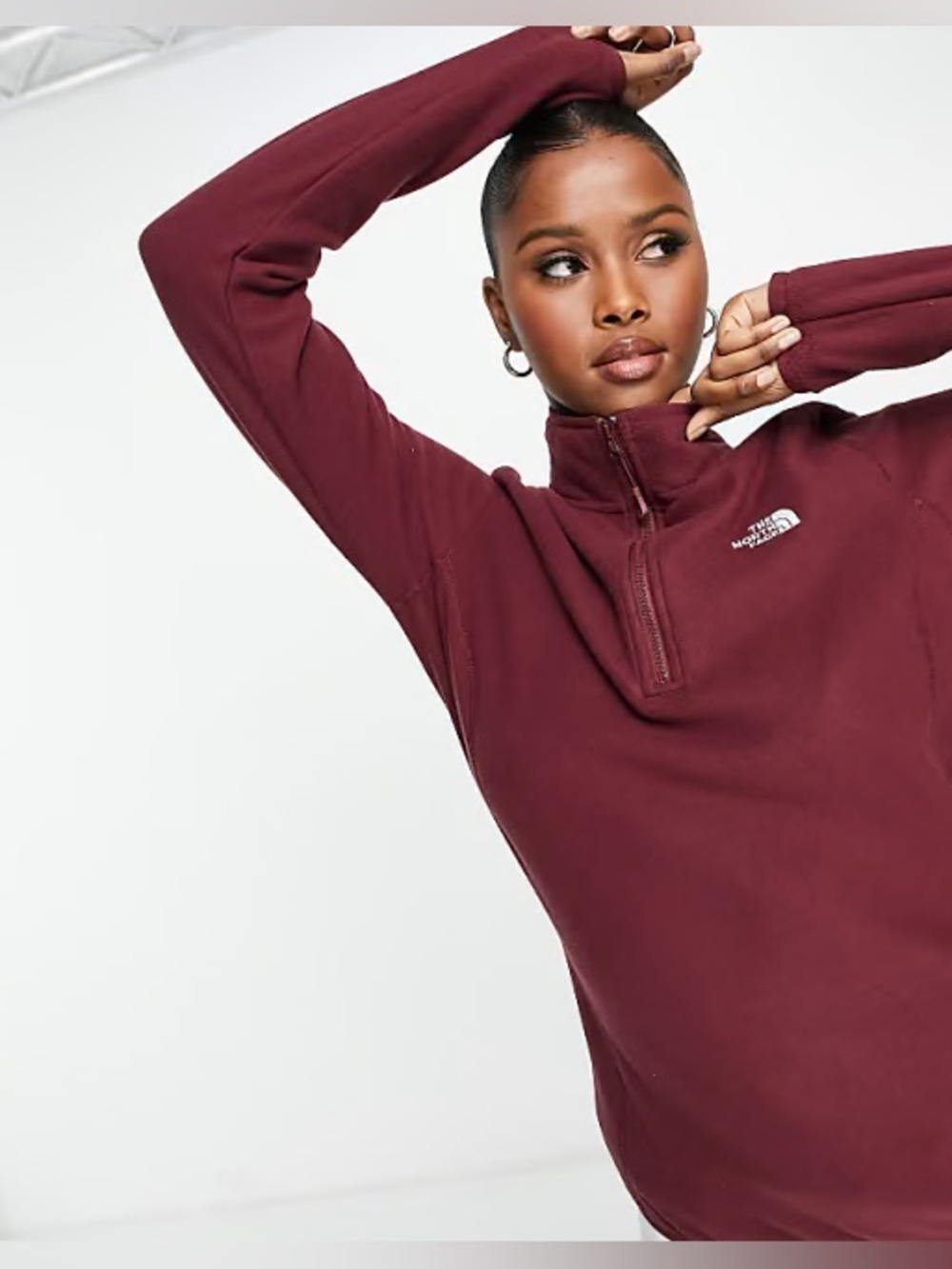 The North Face Women's Burgundy Vintage Quarter-Zip LongSleeve Top Outdoorsy Y2K - Picture 5 of 15